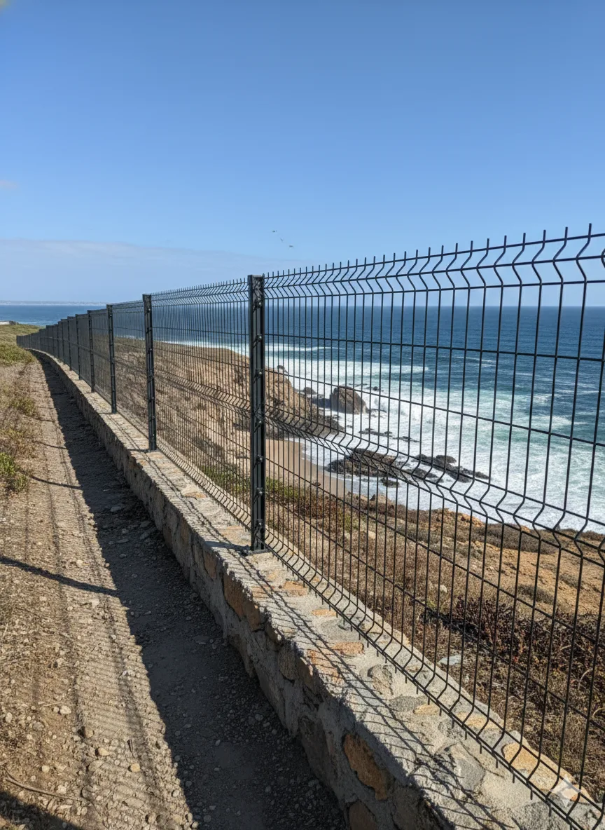Nexus Fence welded mesh boundary on a coastal cliff path overlooking the sea