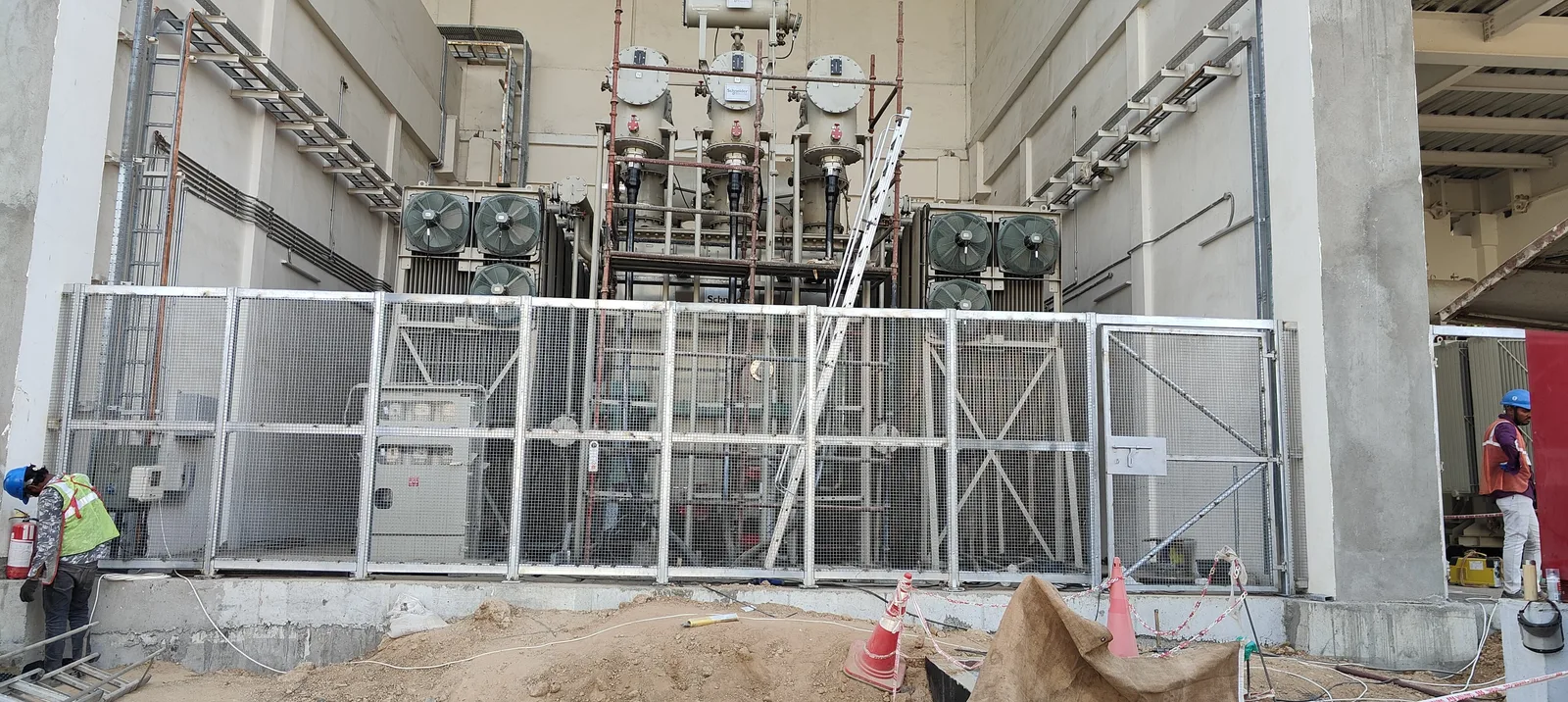 Nexus Indus-Shield welded mesh enclosure guarding electrical switchgear at the Micron project site built by Tata Projects
