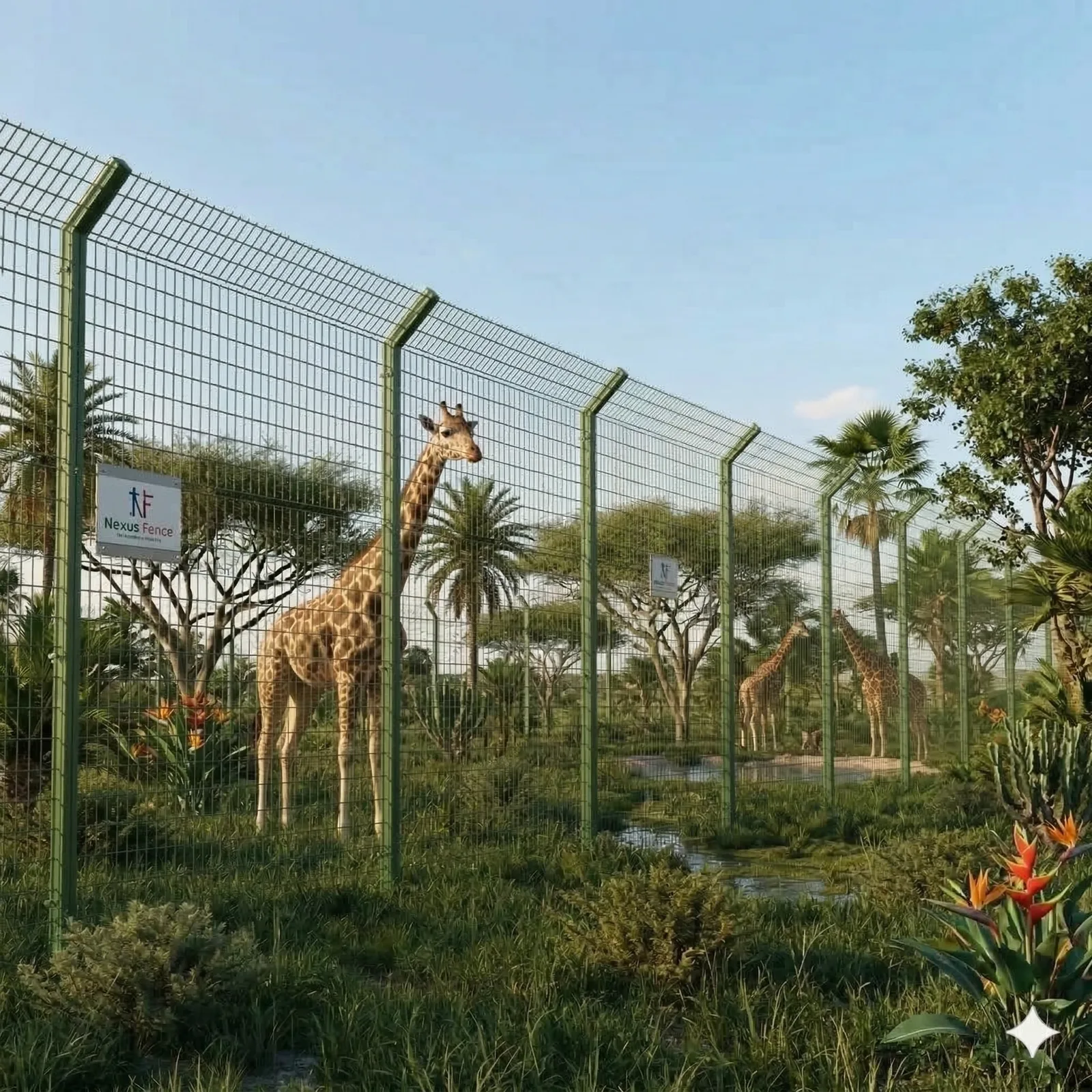 Nexus Terra heavy-gauge containment fence with giraffes inside a safari park enclosure